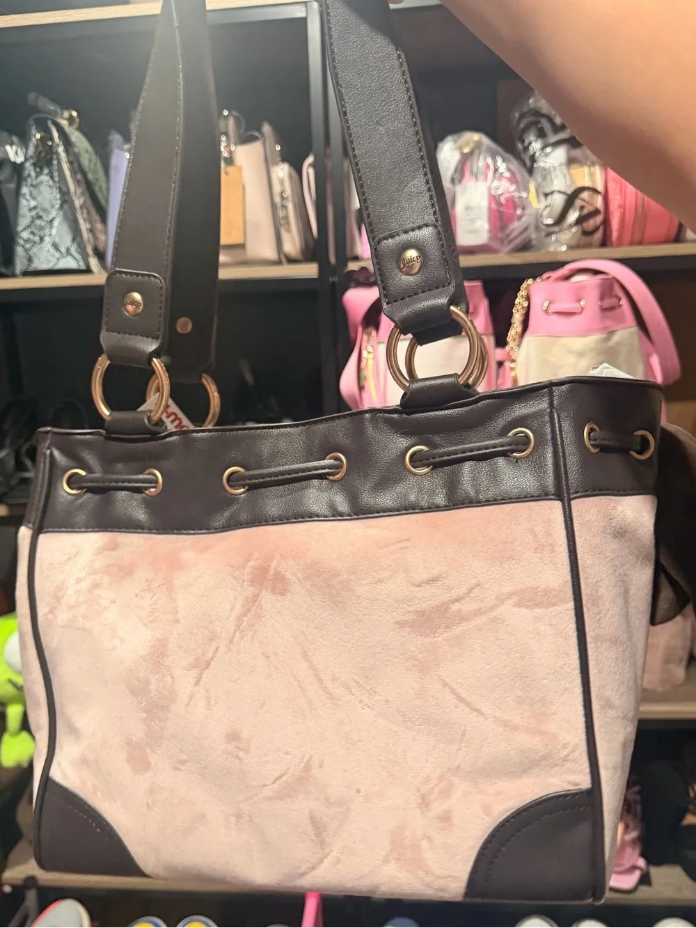 Juicy Couture Black & Pink Shoulder Tote with Gold Charm